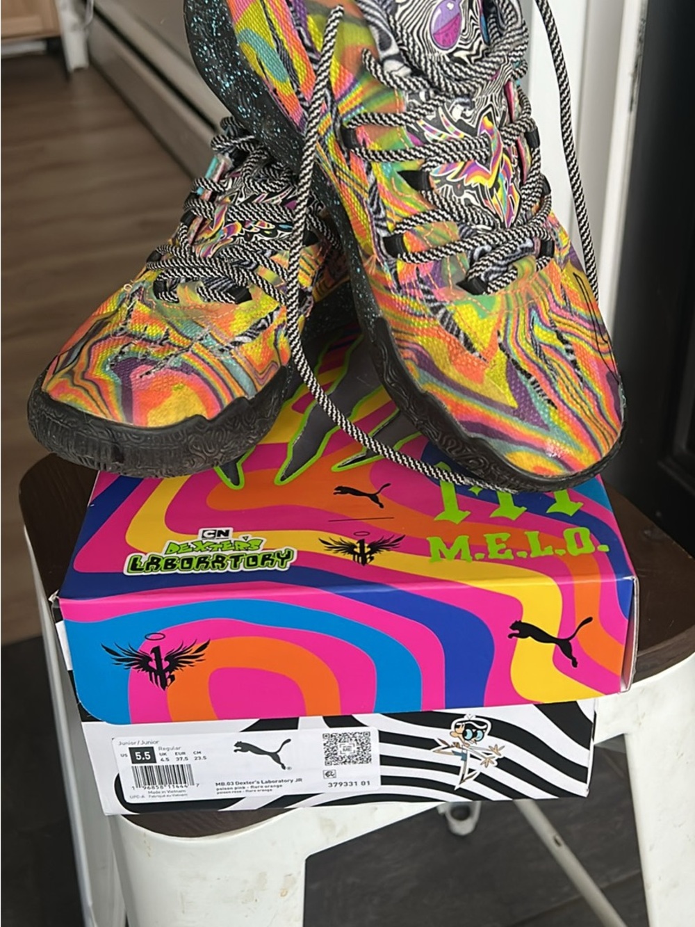 Puma Kids Rainbow Swirl High-Top Sneakers with Black Trim